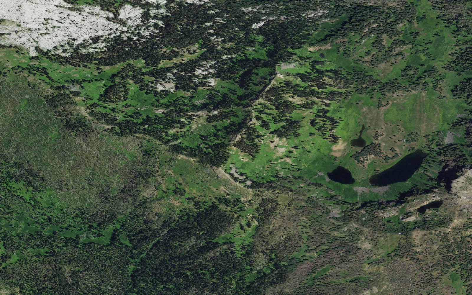 Aerial view centered on Sky High Valley camp area