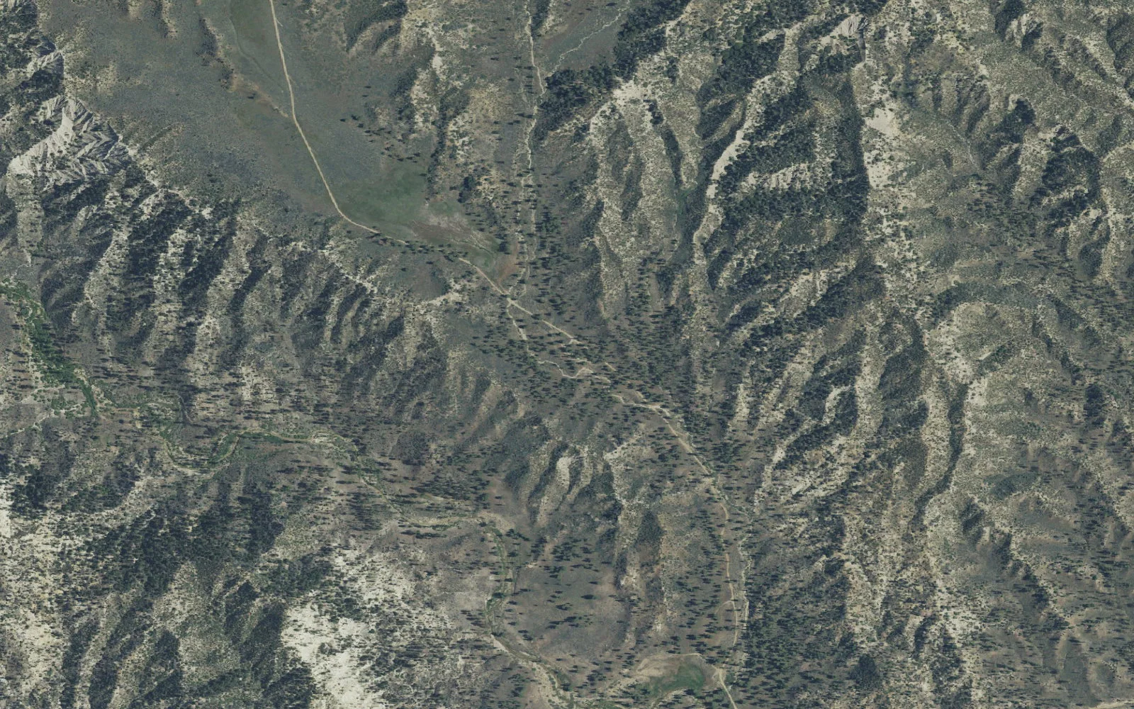 Aerial view centered on Fishbowls Trailhead
