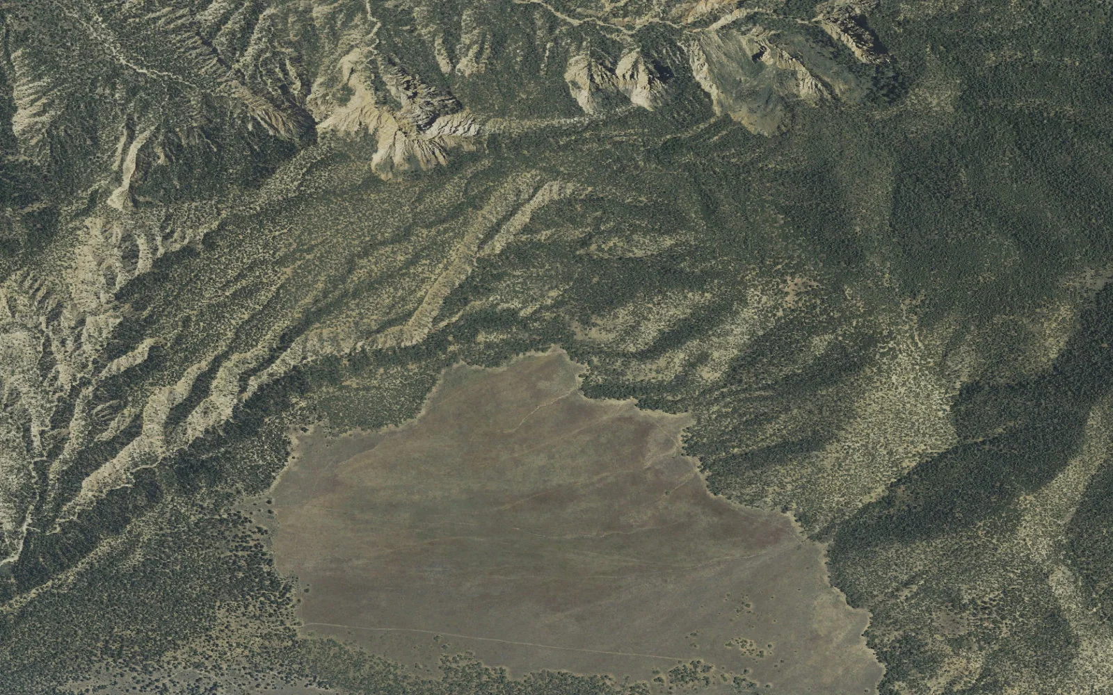 Aerial view centered on San Emigdio Mesa Trailhead