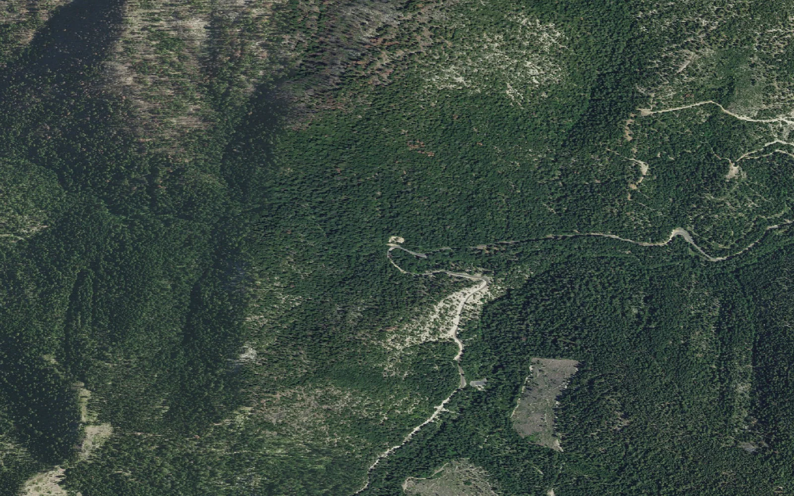 Aerial view centered on Etna Summit Trailhead