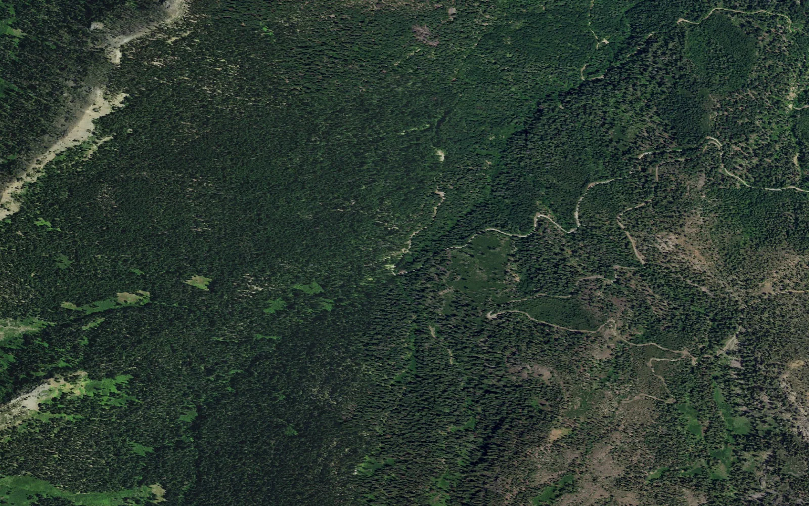Aerial view centered on Paradise Trailhead