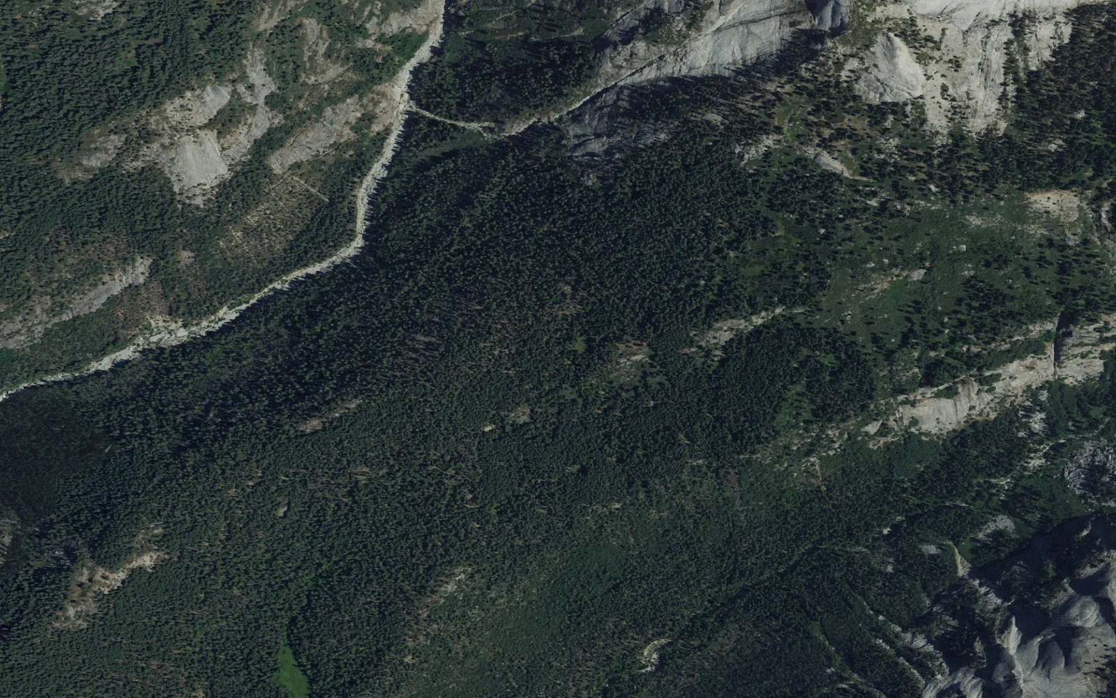 Aerial view centered on Bearpaw Meadow camp area
