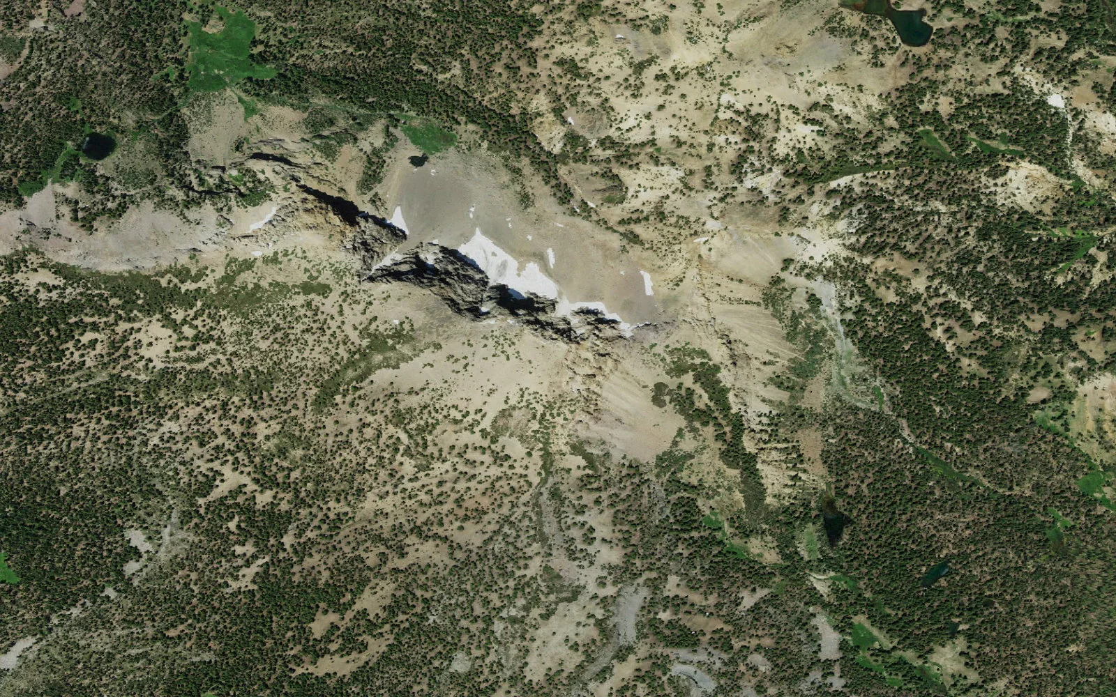 Aerial view centered on Brokeoff Mountain camp area