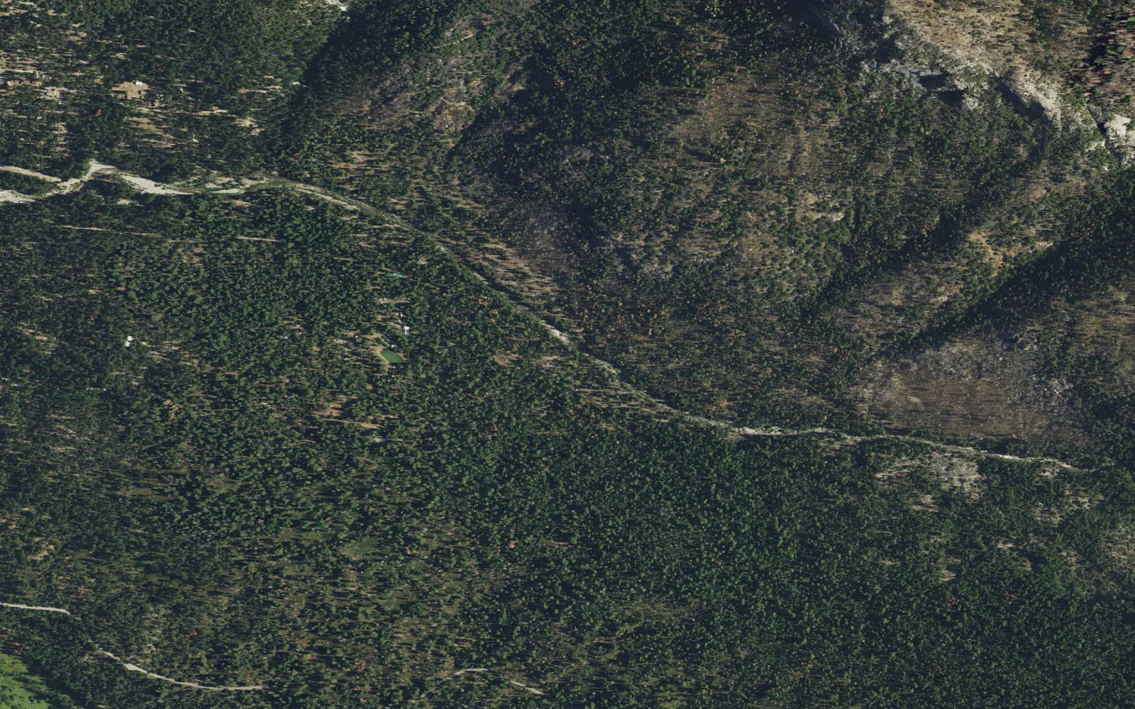 Aerial view centered on Chilnualna Falls camp area