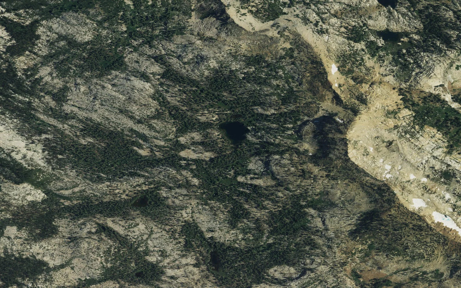 Aerial view centered on Lakes #3 and #5 camp area