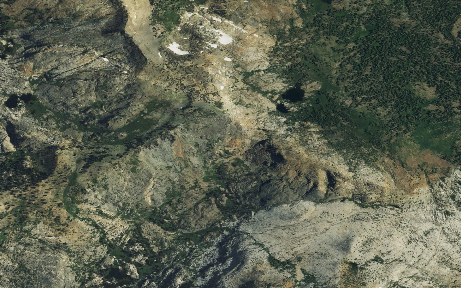 Aerial view centered on Rockbound Pass camp area