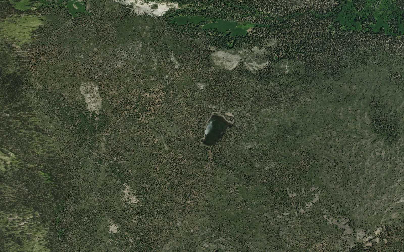 Aerial view centered on Drake Lake camp area