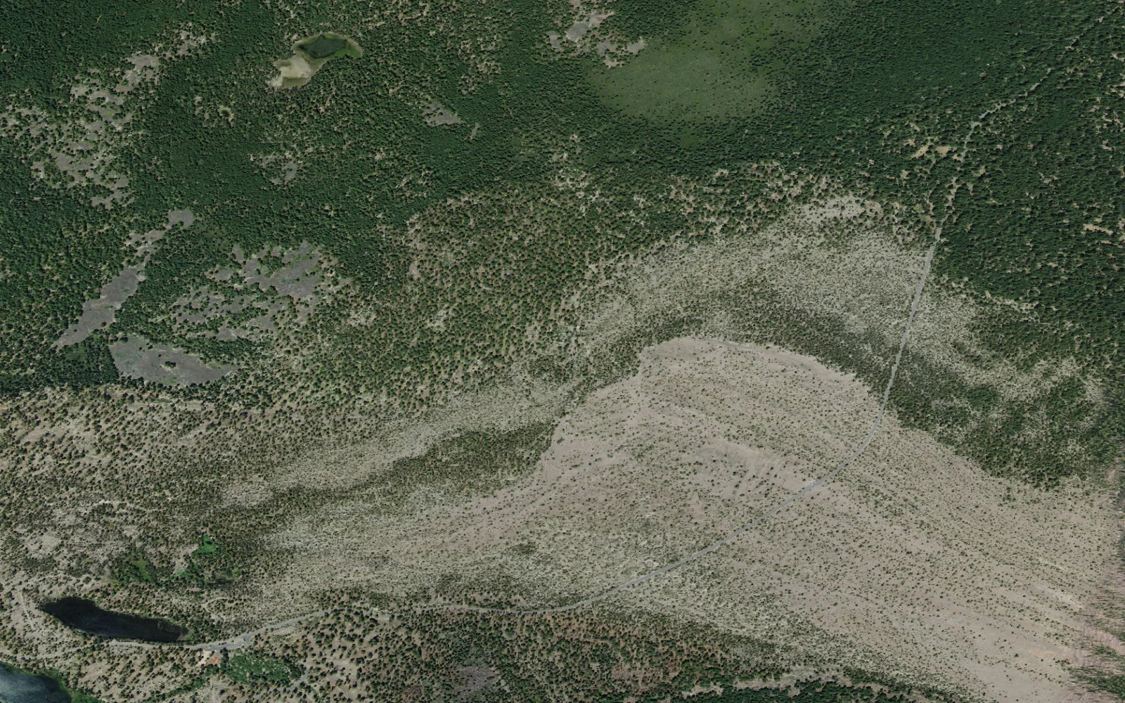 Aerial view centered on Chaos Crags camp area