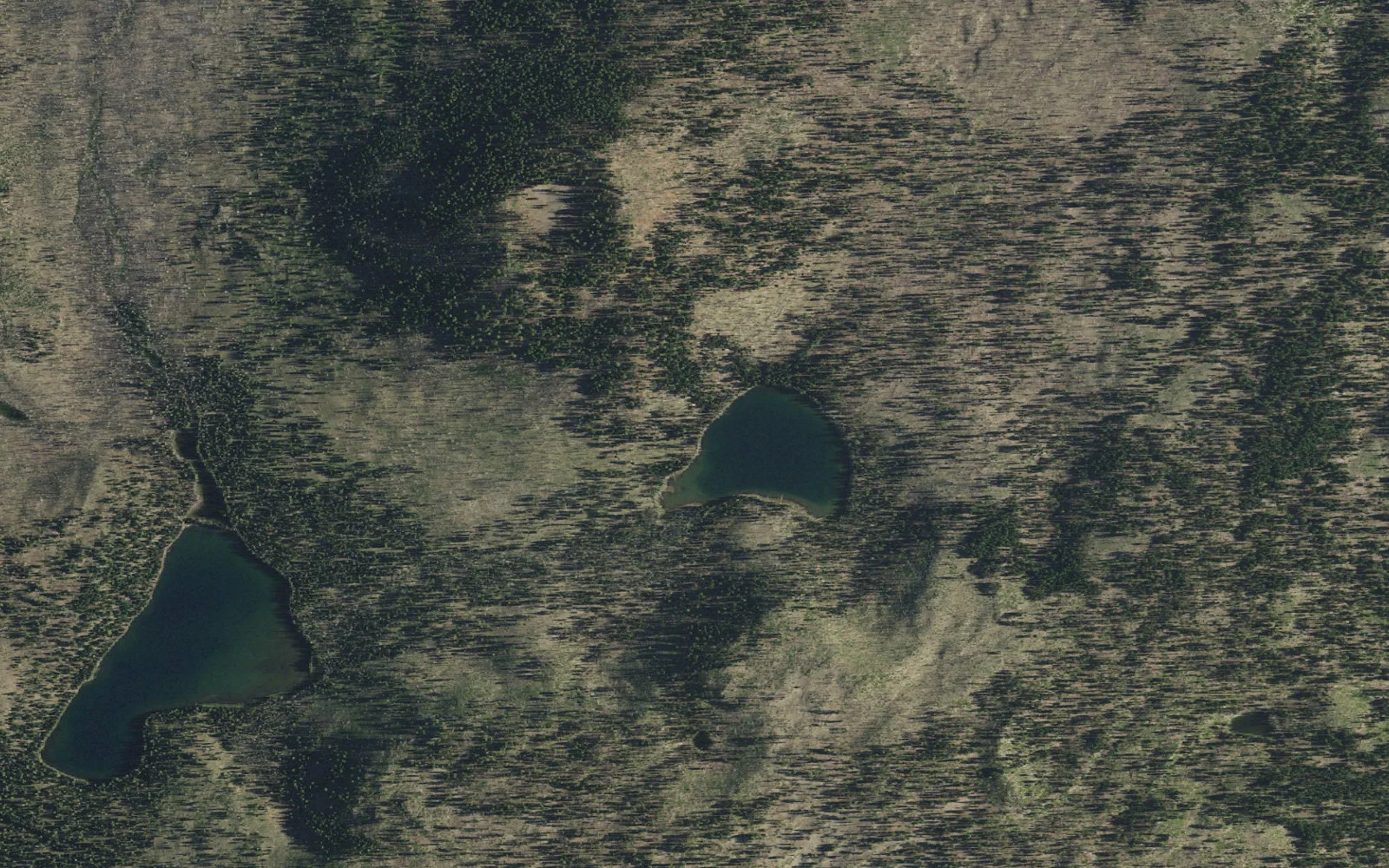 Aerial view centered on Rainbow Lake camp area