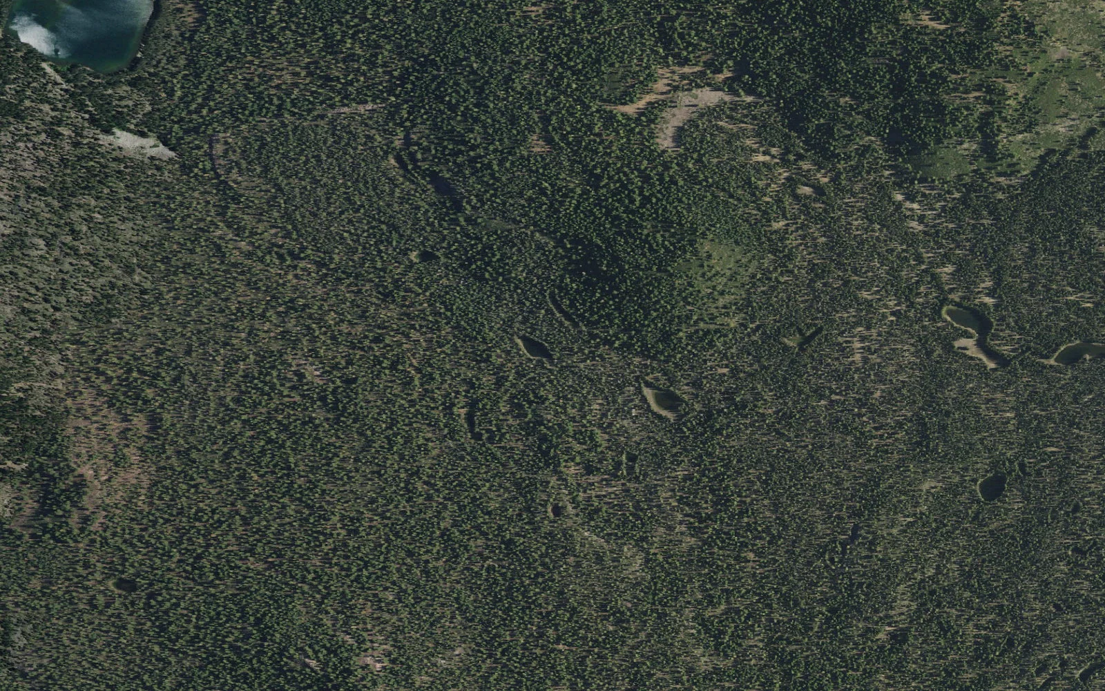 Aerial view centered on Upper Twin Lake camp area