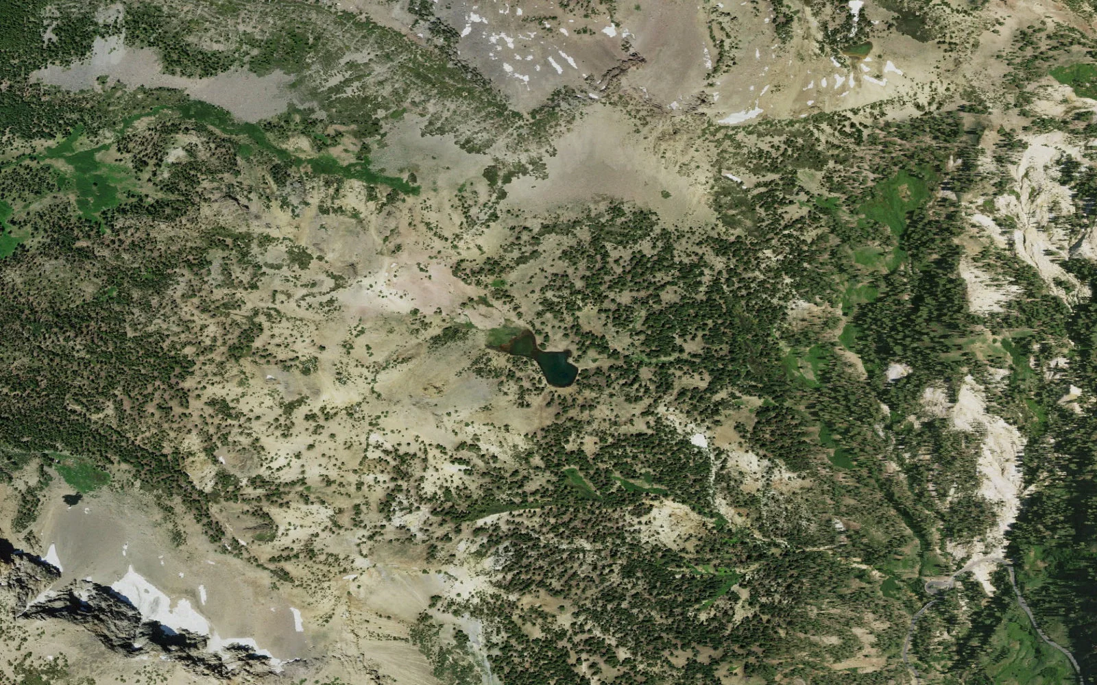 Aerial view centered on Ridge Lakes camp area