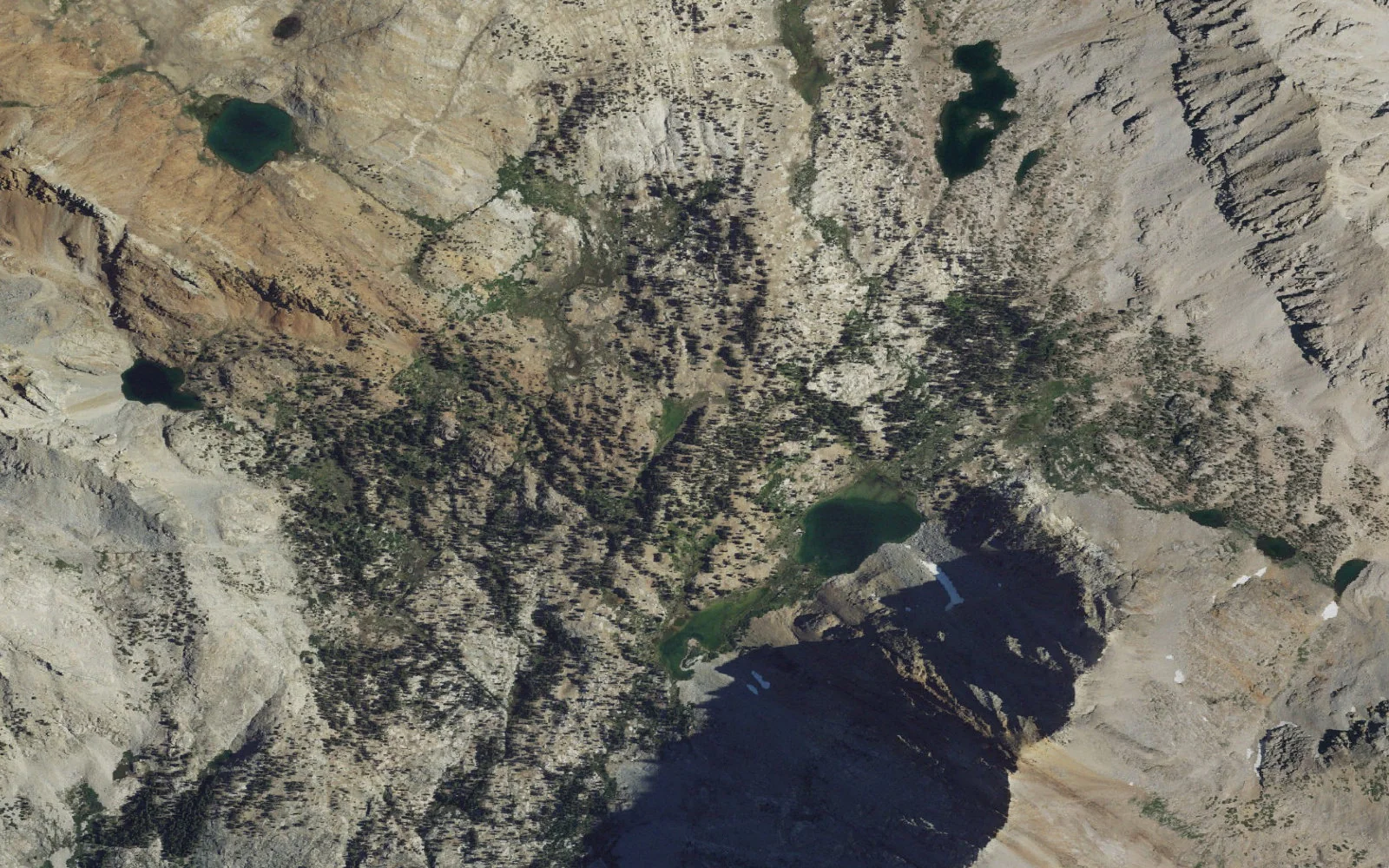Aerial view centered on Ansel Adams Pond camp area