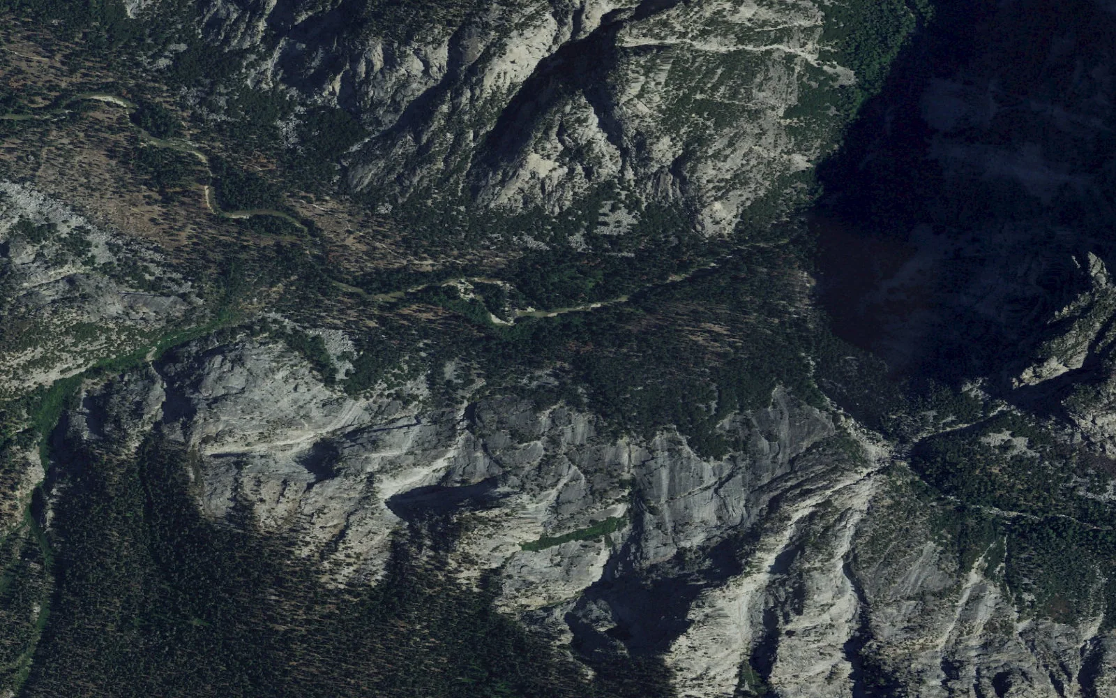 Aerial view centered on Avalanche Canyon camp area