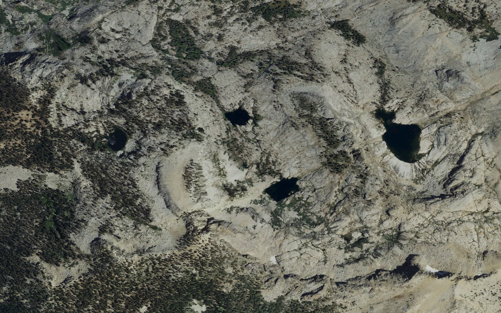 Aerial view centered on Emerald Lake Basin camp area