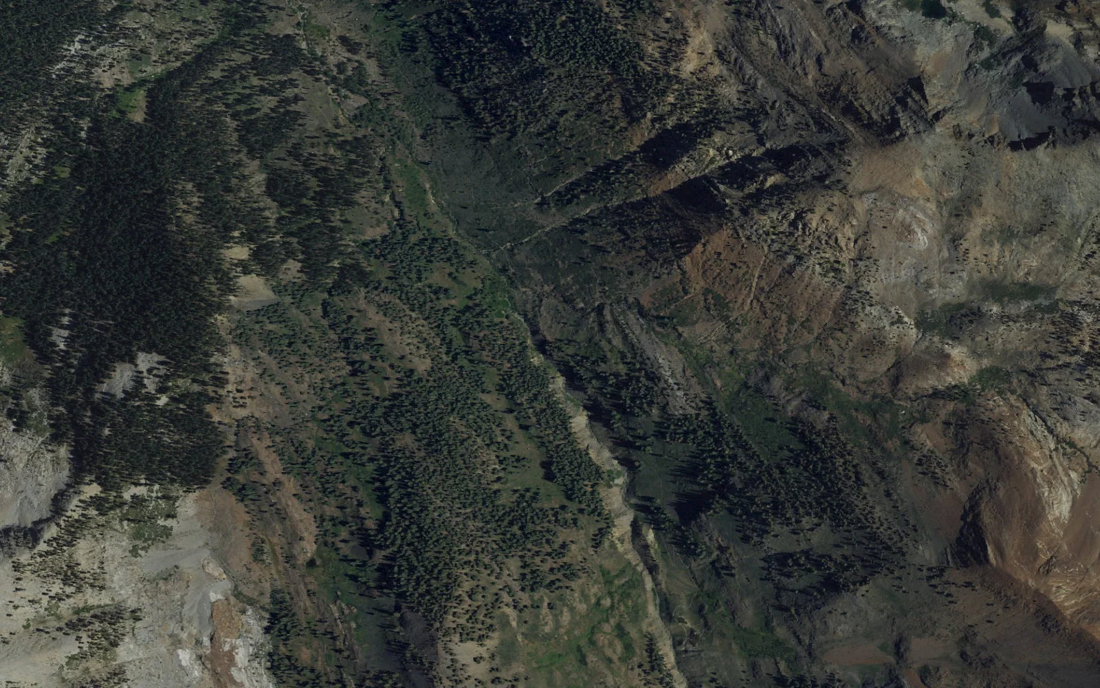 Aerial view centered on Farewell Canyon camp area