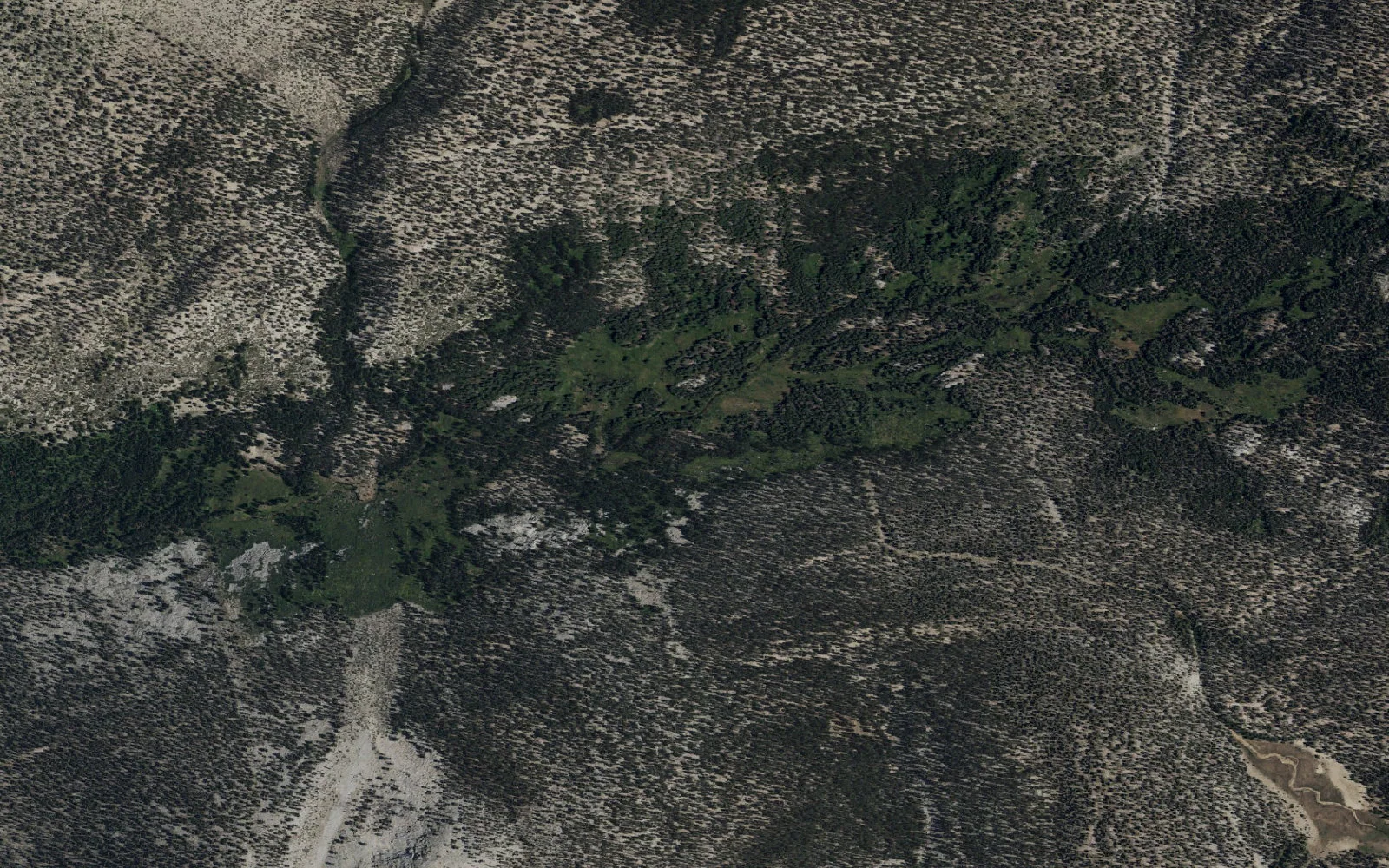 Aerial view centered on Forgotten Canyon camp area