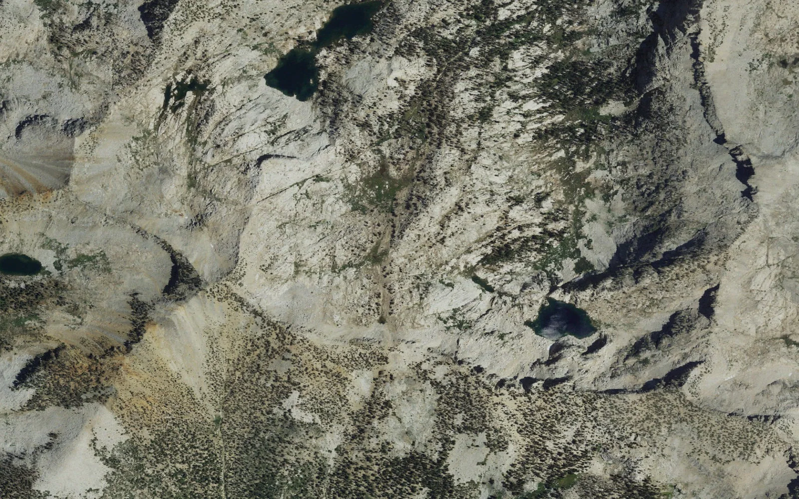 Aerial view centered on Kennedy Lakes camp area