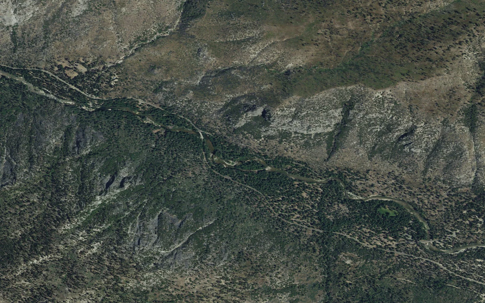 Aerial view centered on Kings Canyon camp area