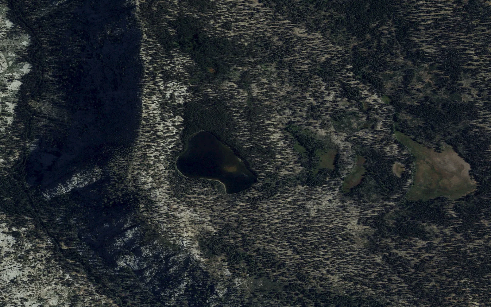 Aerial view centered on Moraine Lake camp area