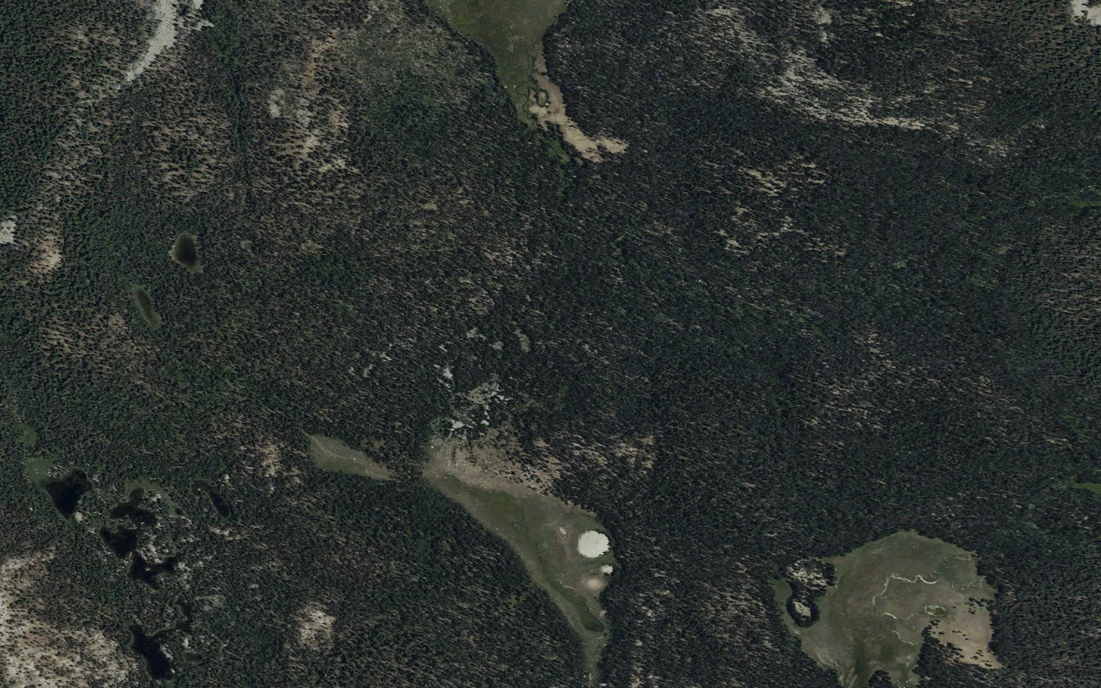 Aerial view centered on Sand Meadows Lake camp area
