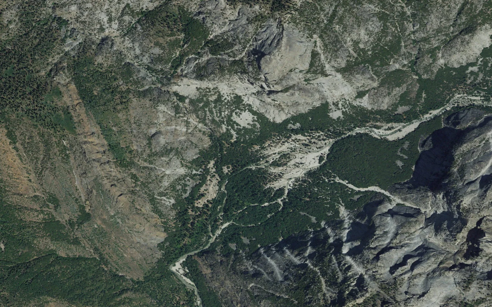 Aerial view centered on Tehipite Valley camp area