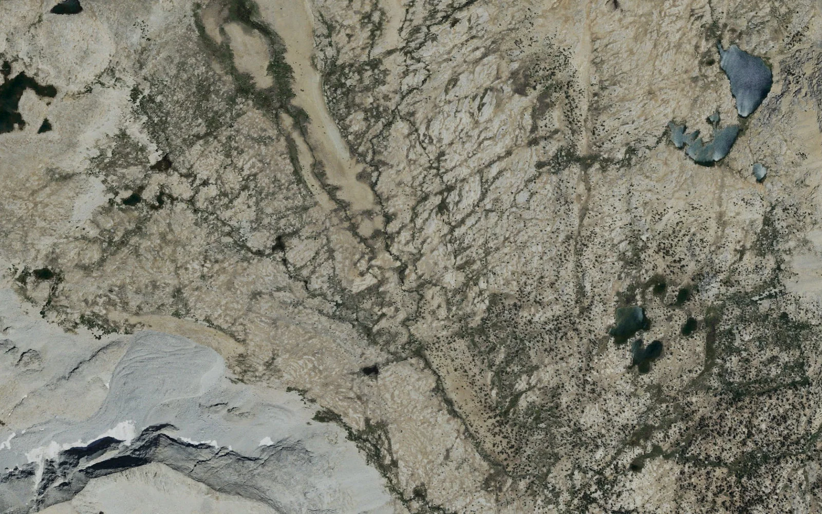 Aerial view centered on Upper Basin camp area