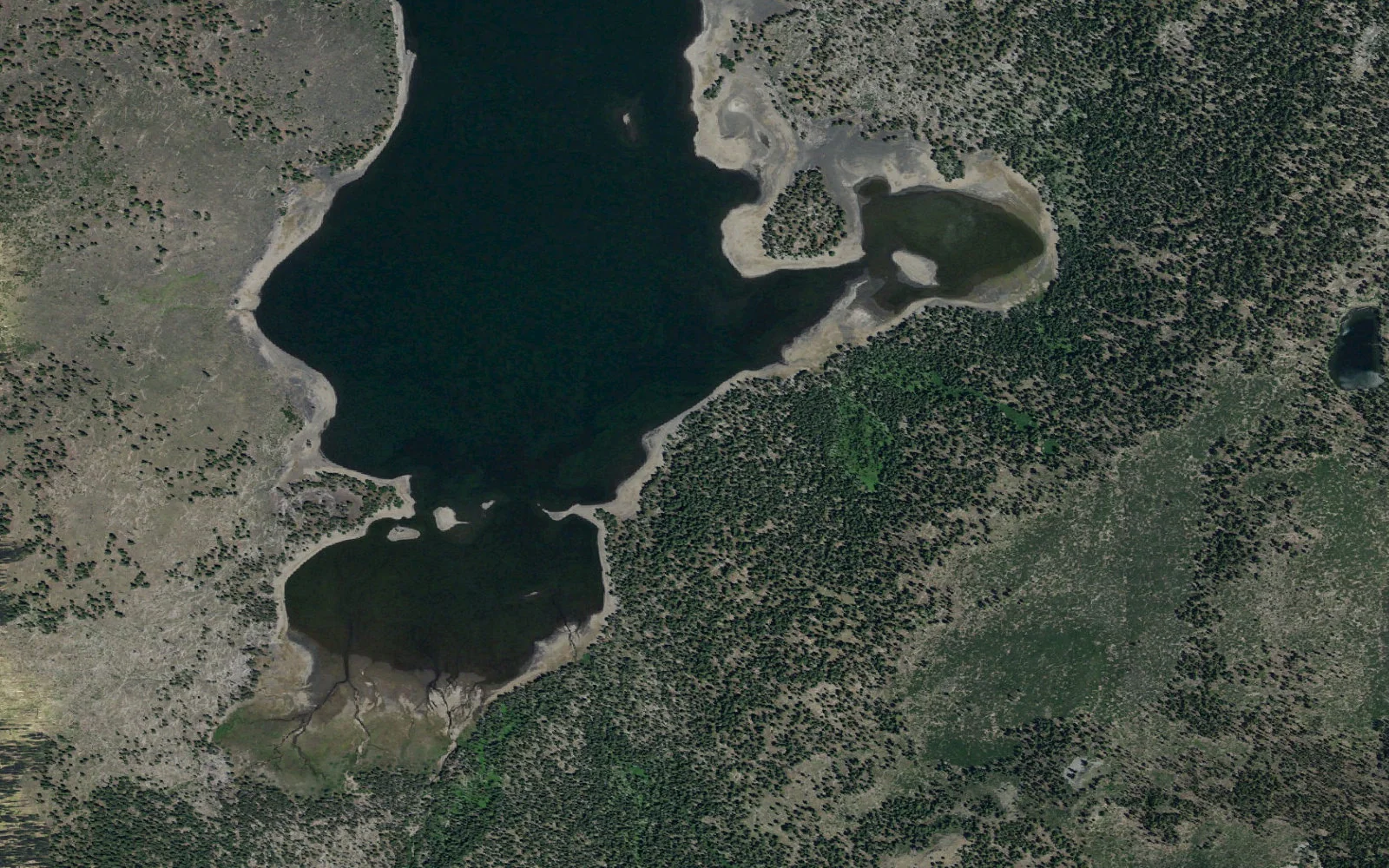 Aerial view centered on Snag Lake camp area