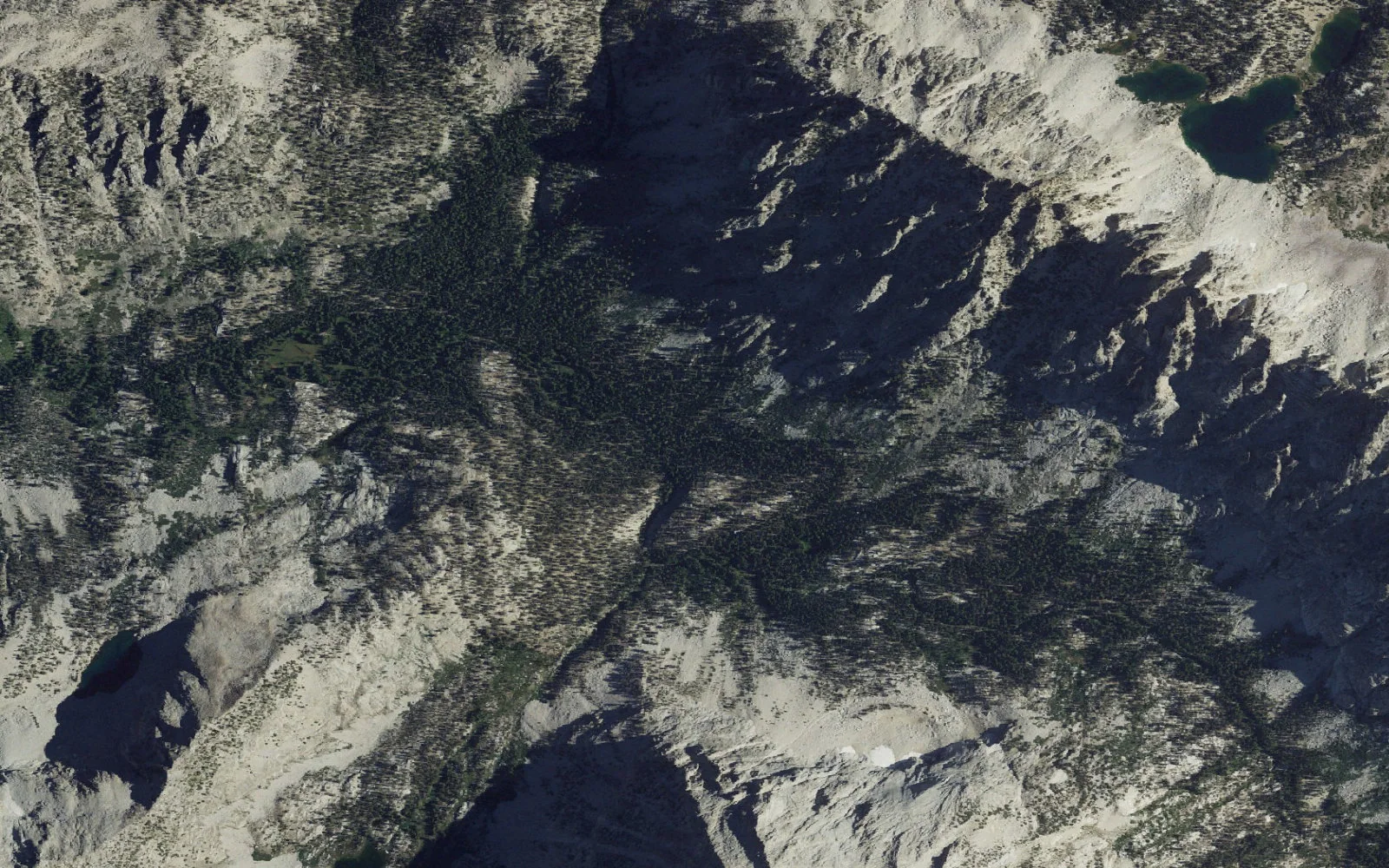 Aerial view centered on Vidette Meadow camp area