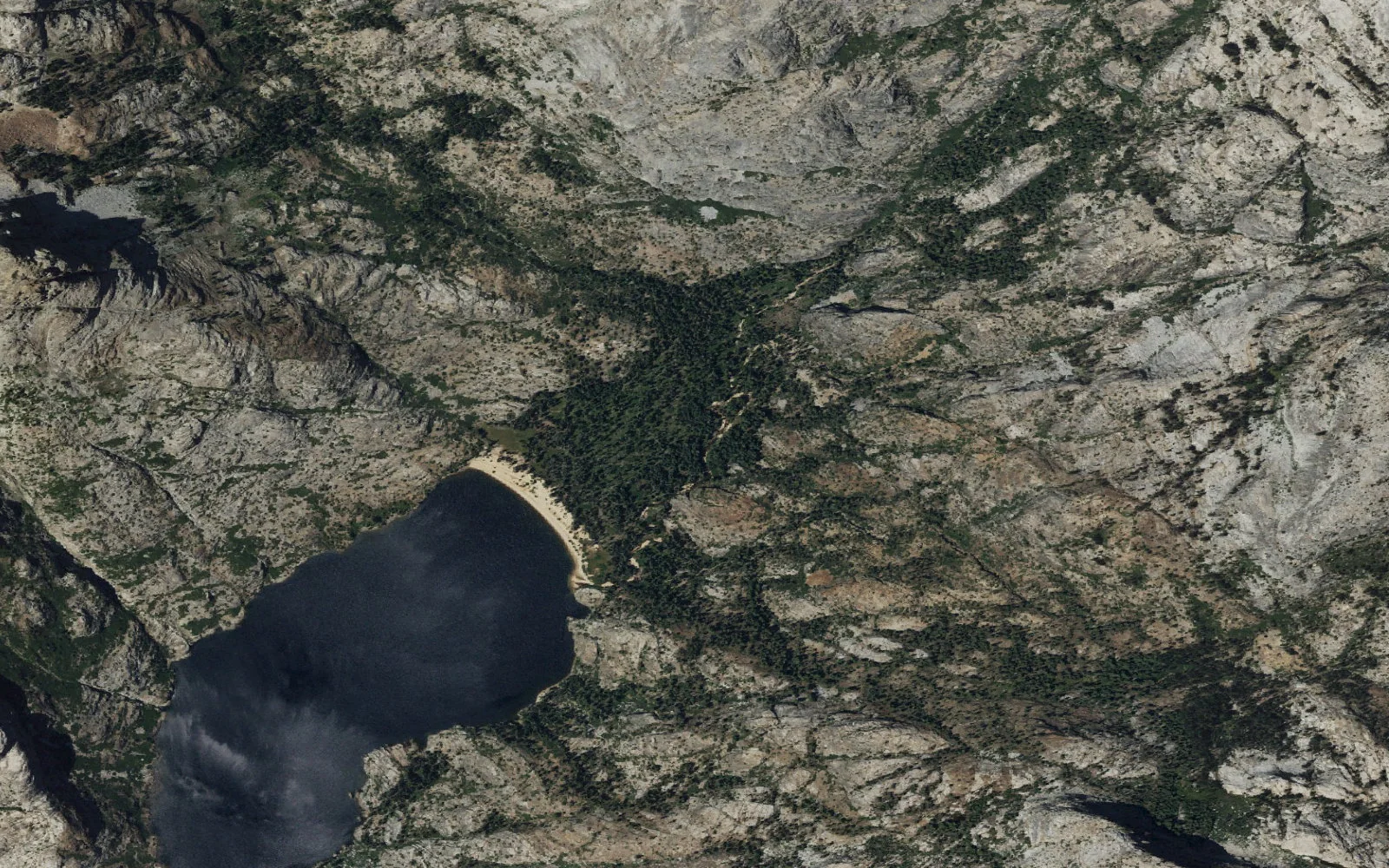 Aerial view centered on Benson Lake camp area