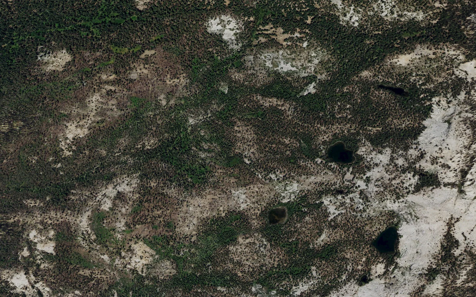 Aerial view centered on Chilnualna Lakes camp area