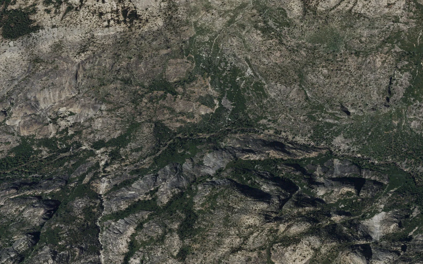 Aerial view centered on Grand Canyon of the Tuolumne camp area