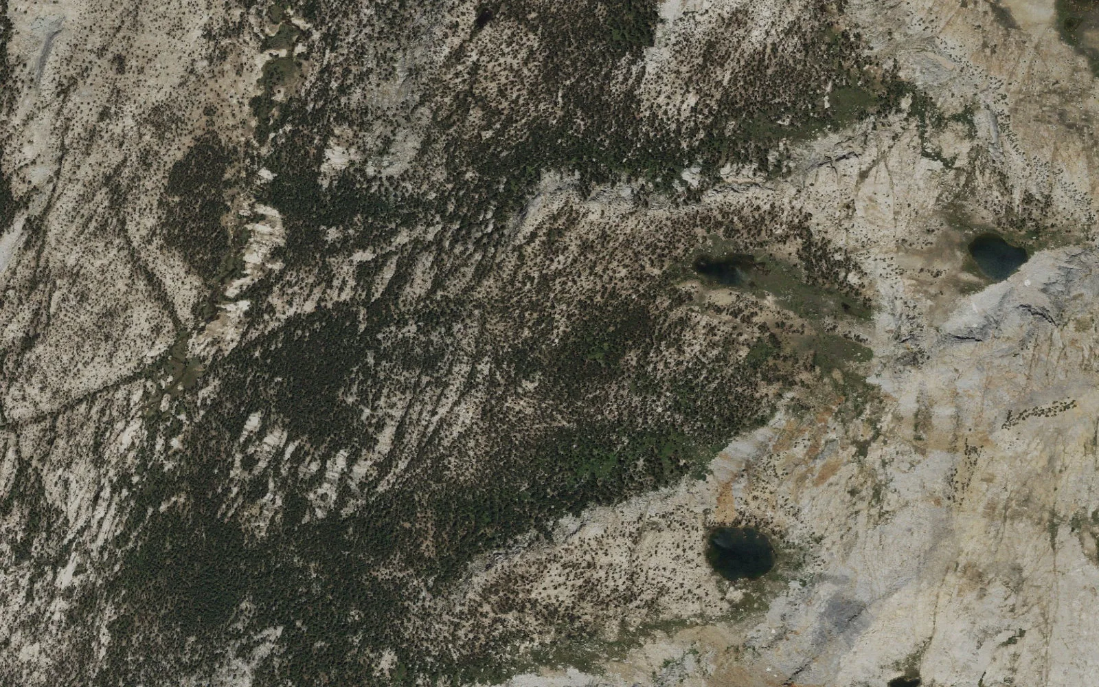 Aerial view centered on Harriet Bench camp area