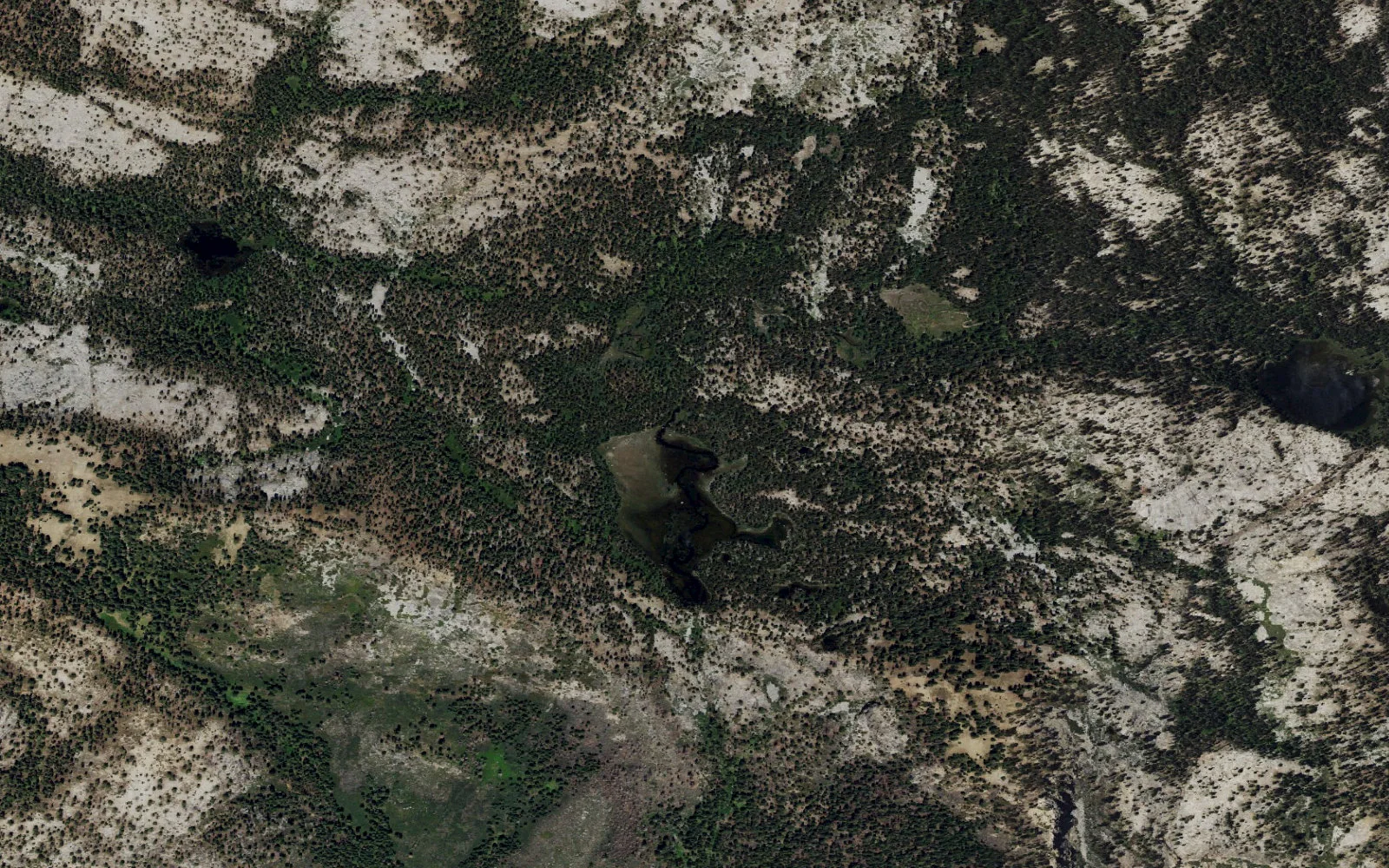Aerial view centered on Johnson Lake camp area