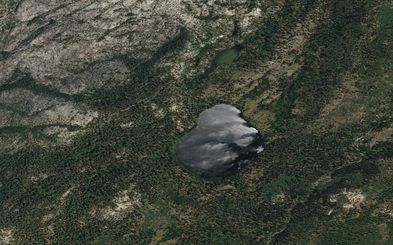 Aerial view centered on Laurel Lake camp area