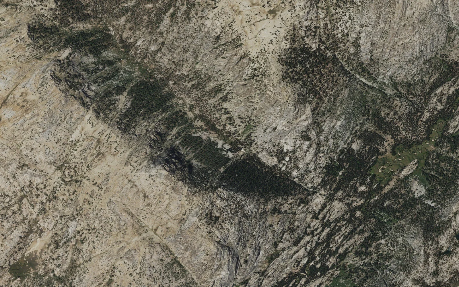 Aerial view centered on Lower Matterhorn Canyon camp area