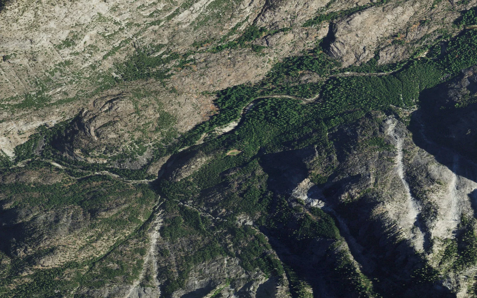 Aerial view centered on Morrison Creek camp area