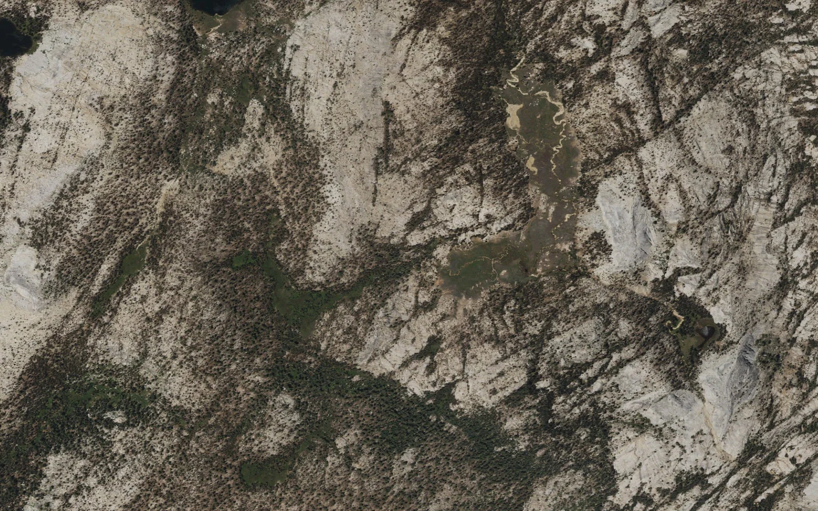 Aerial view centered on Sunrise High Sierra Camp