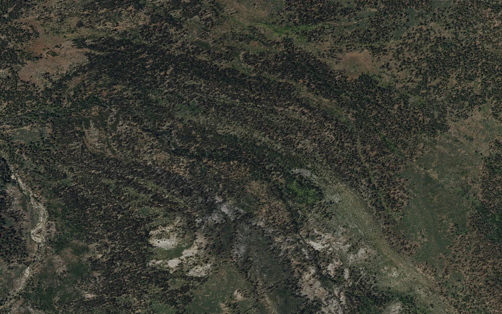 Aerial view centered on Upper Illilouette Creek camp area