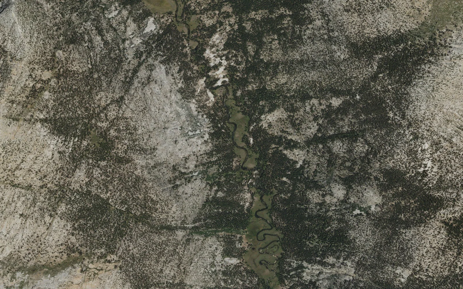 Aerial view centered on Upper Lyell Canyon camp area