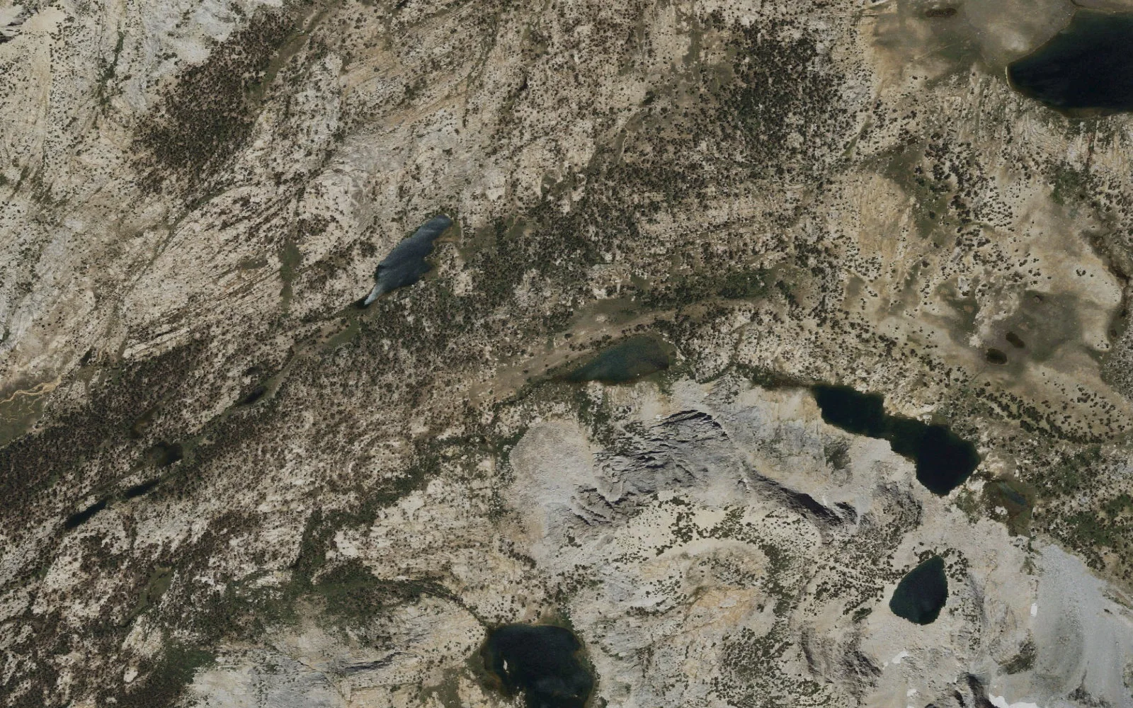 Aerial view centered on Vogelsang High Sierra Camp
