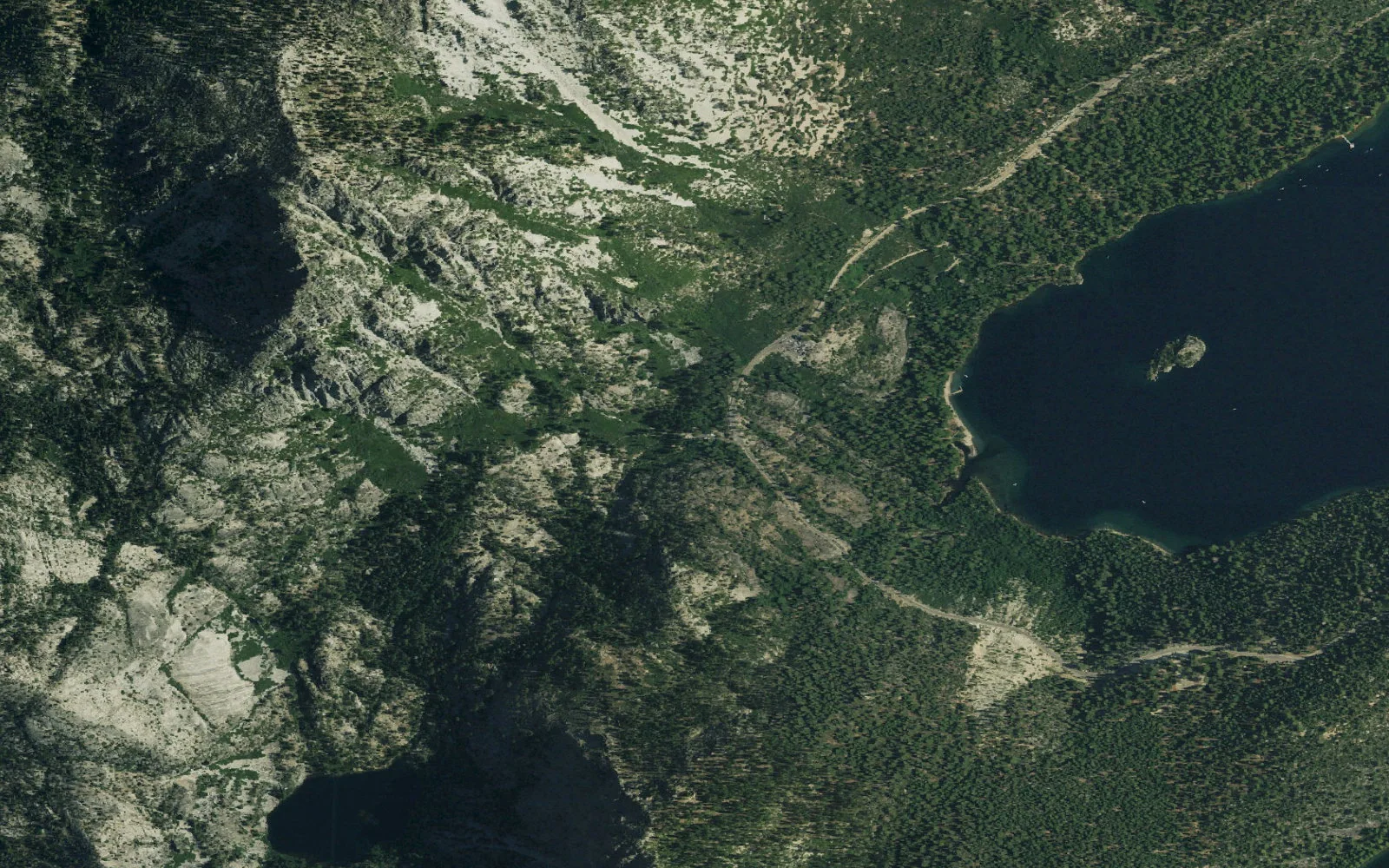 Aerial view centered on Eagle Falls Trailhead