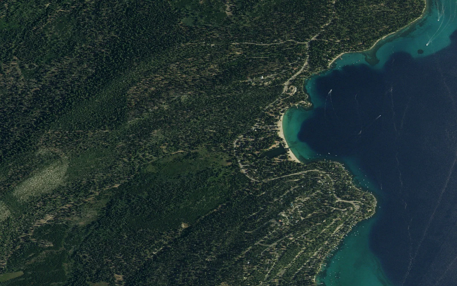 Aerial view centered on Meeks Bay Trailhead