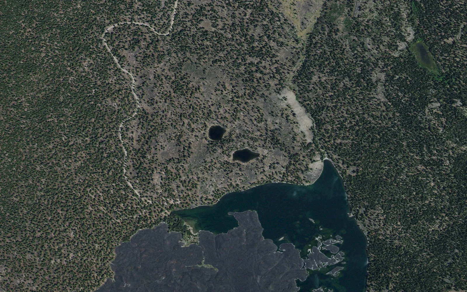 Aerial view centered on Butte Lake Trailhead
