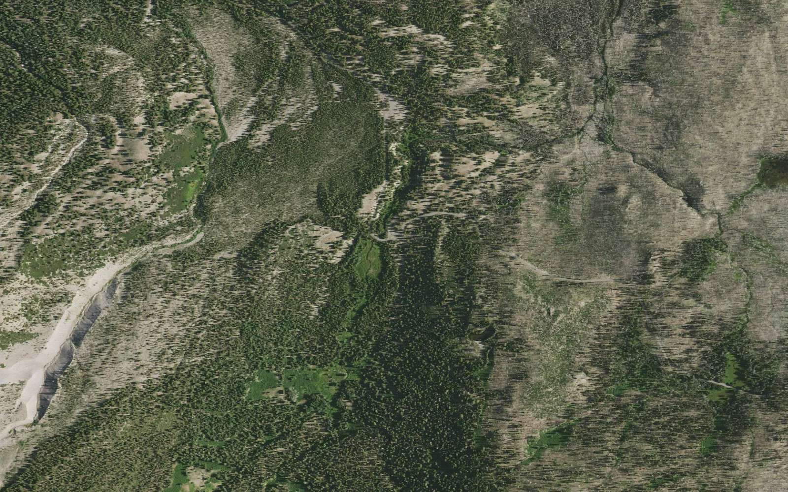 Aerial view centered on Hat Creek Trailhead
