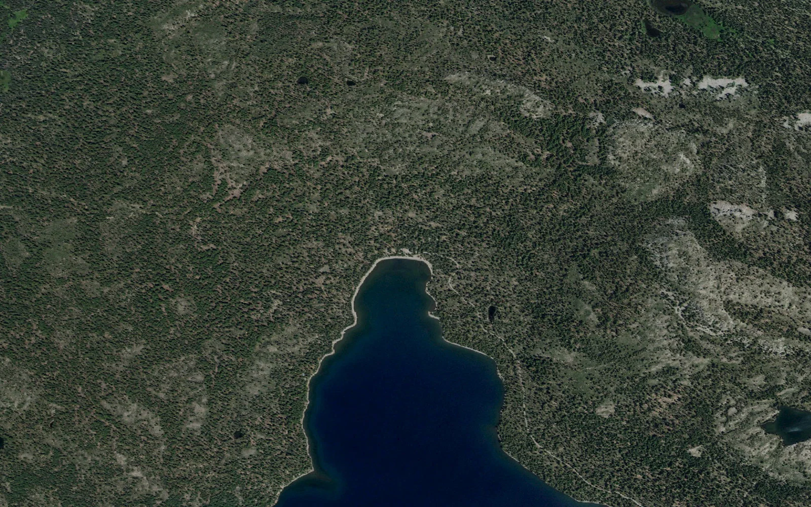 Aerial view centered on Juniper Lake Trailhead