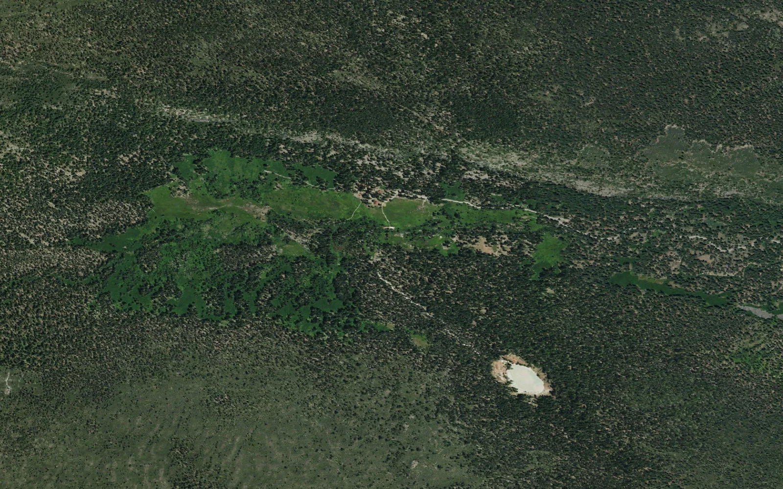 Aerial view centered on Warner Valley Trailhead