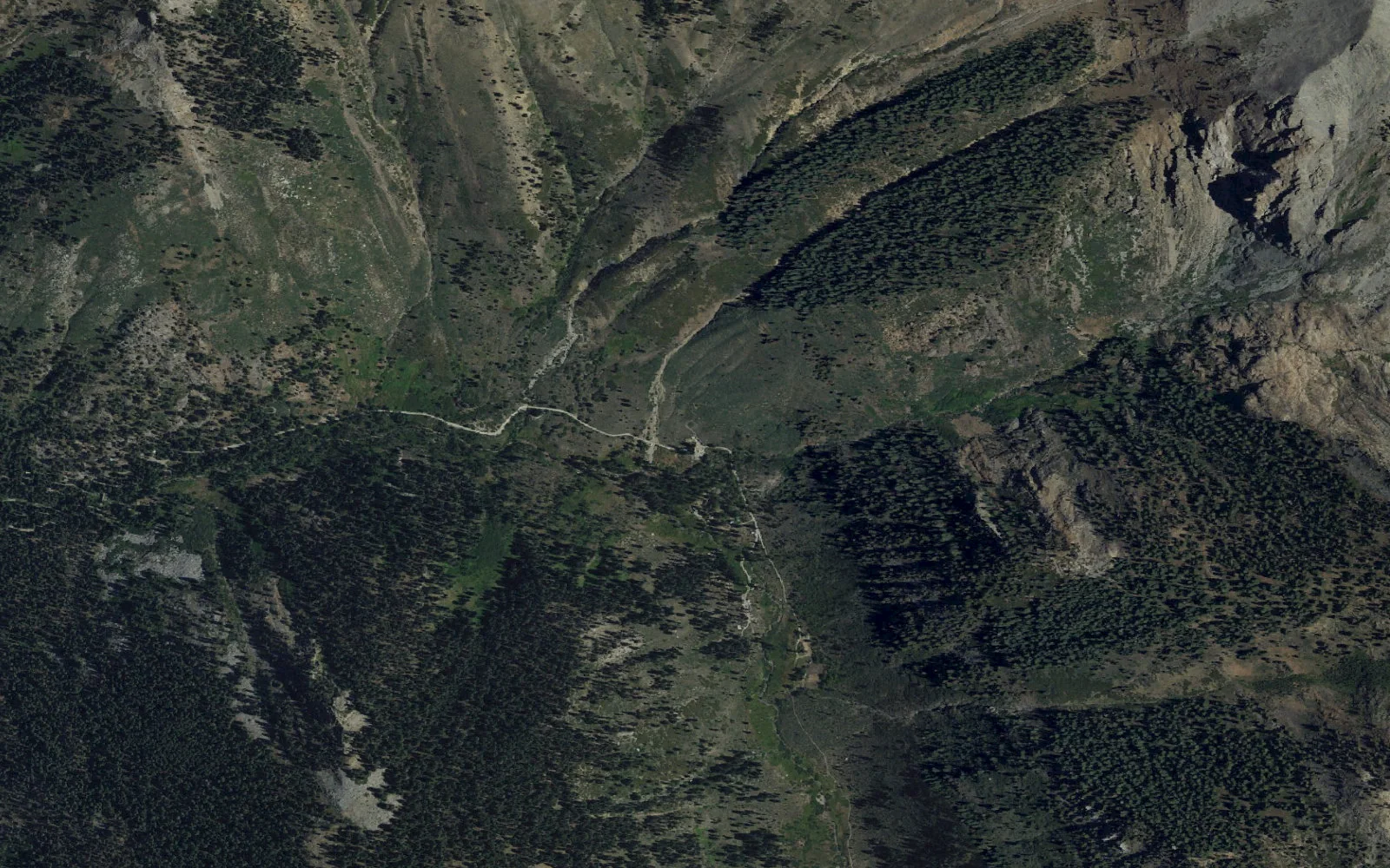 Aerial view centered on Sawtooth Pass Trailhead