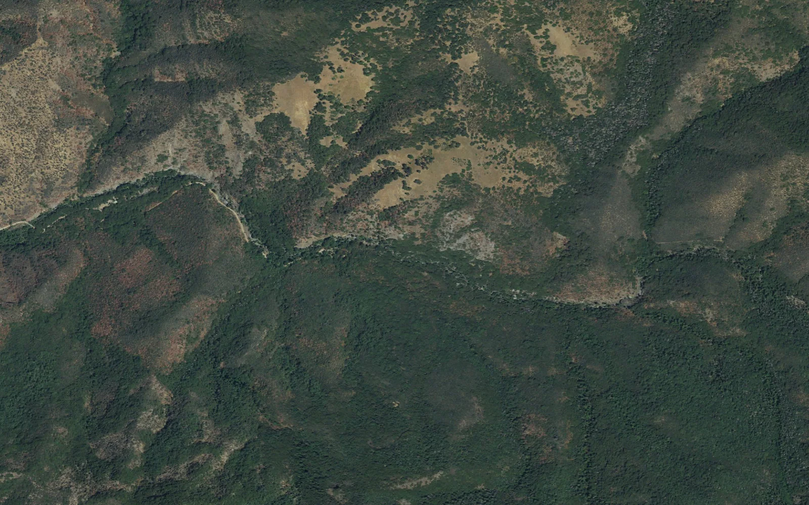 Aerial view centered on South Fork Kaweah Trailhead