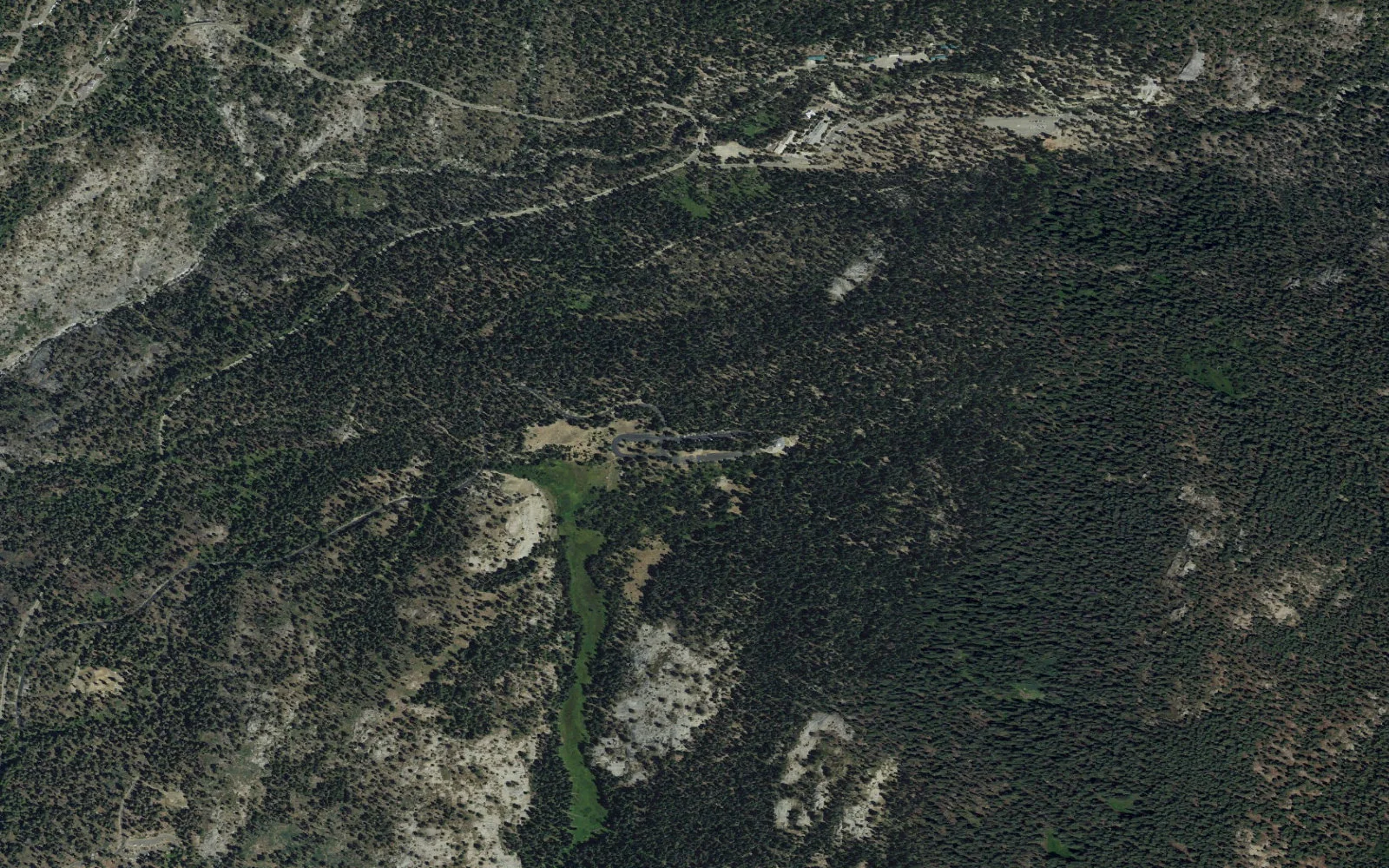 Aerial view centered on Wolverton Lakes Trailhead