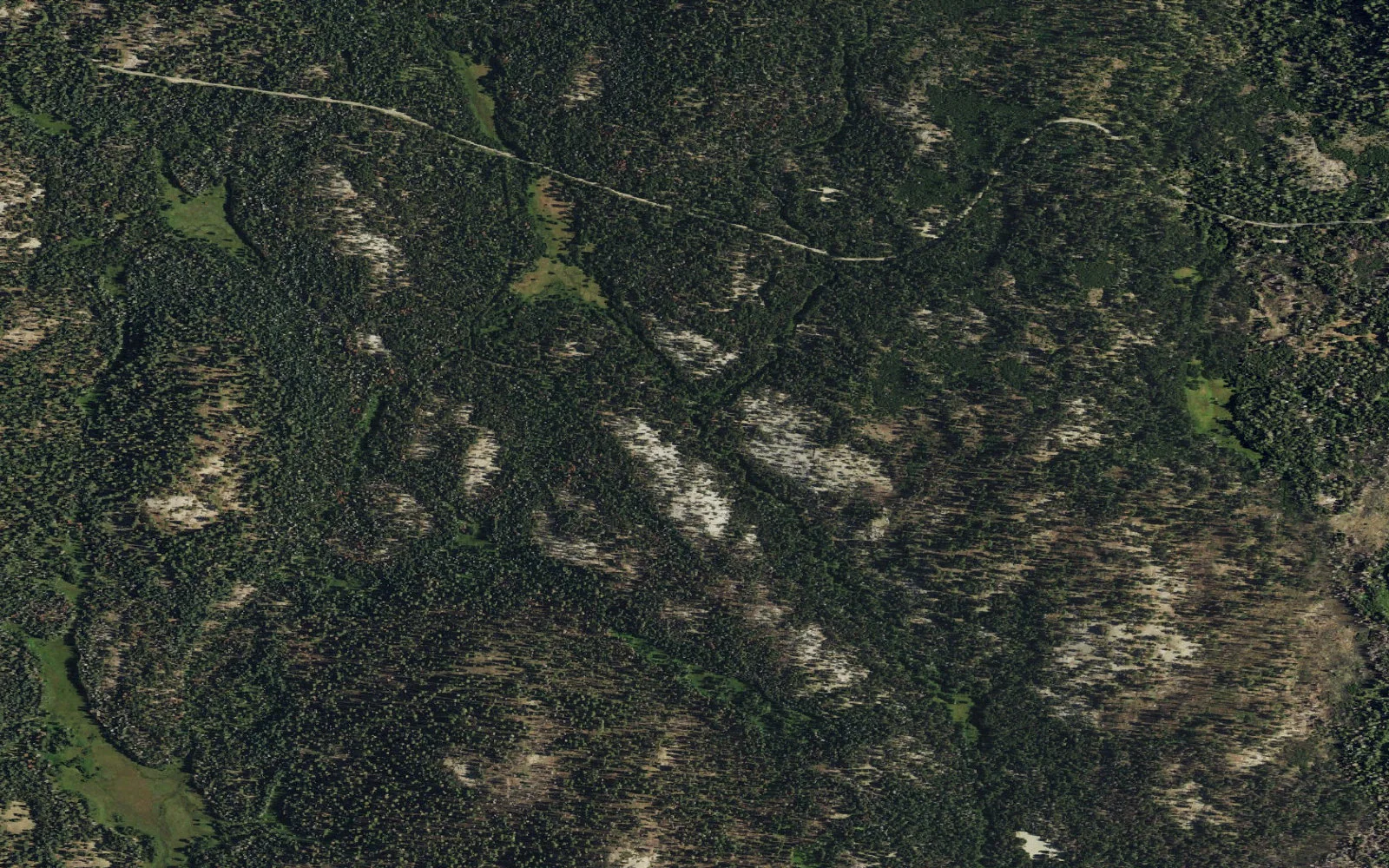 Aerial view centered on Bridalveil Creek Trailhead